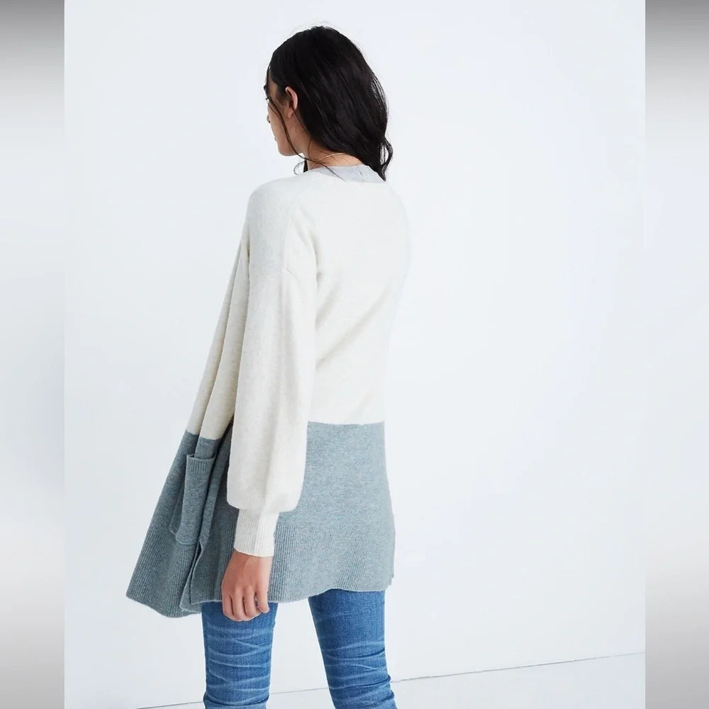 Madewell Edgewater Bubble-Sleeve Cardigan in Heather Smoke S Wool Alpaca Blend